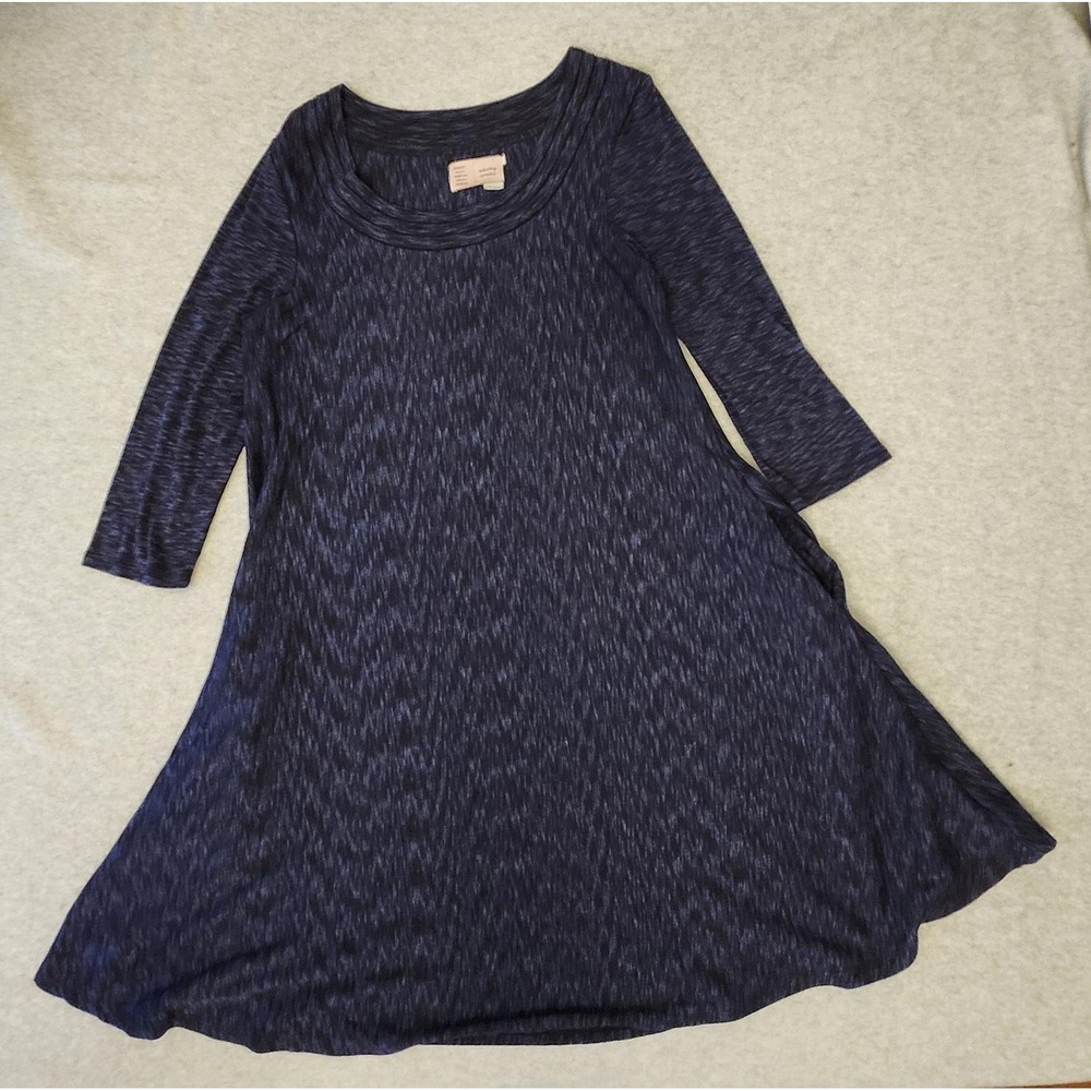 Saturday Sunday Dress Womens Medium Navy Blue Space Dye Swing 3/4 Sleeve Pockets